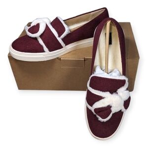 G.I.L.I. Slip-On Flats Maritza Faux Fur & Felt with a Bow Burgundy NIB Size 8.5